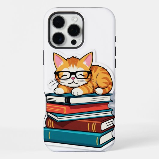 Coque iPhone 16 Pro Max Chat malin sur une pile (Verso)