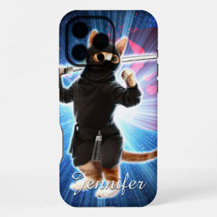 Coque iPhone 16 Pro Max Chat Ninja dans l'espace.