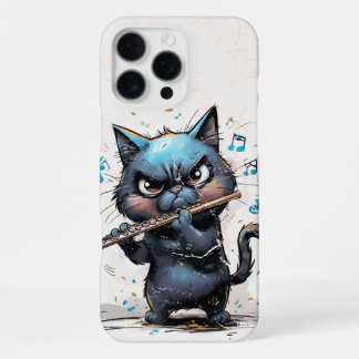 Coque iPhone 16 Pro Max Chat Noir Jouant de la Flûte Cadeau pour Joueur de