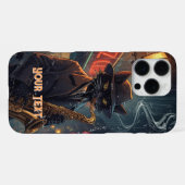 Coque iPhone 16 Pro Max Chat Noir Jouant du Saxophone Saxophoniste En Colè (Verso Horizontal)