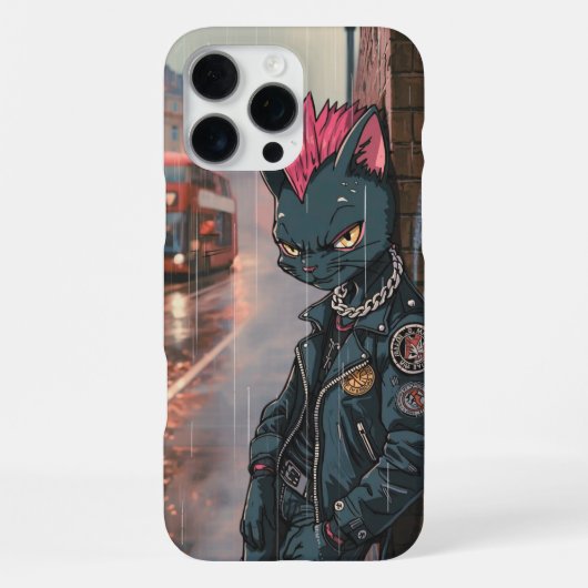 Coque iPhone 16 Pro Max Chat Noir Punk à Londres (Verso)