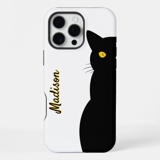 Coque iPhone 16 Pro Max Chat Noir Yeux Dorés Personnalisables (Verso)