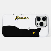Coque iPhone 16 Pro Max Chat Noir Yeux Dorés Personnalisables (Verso Horizontal)