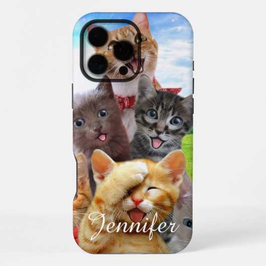 Coque iPhone 16 Pro Max Chatons drôles dans un champ vert. (Verso)
