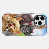 Coque iPhone 16 Pro Max Chatons drôles dans un champ vert. (Verso Horizontal)