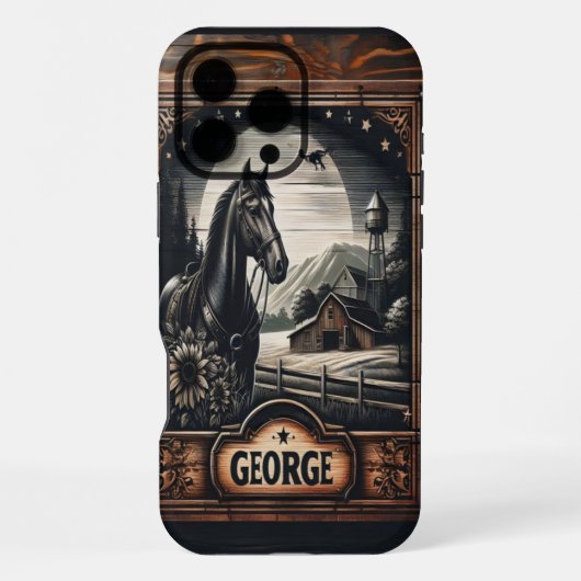 Coque iPhone 16 Pro Max Cheval de ferme au clair de lune (Verso)