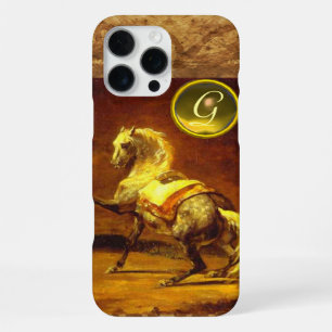 COQUE iPhone 16 PRO MAX CHEVAL GRIS TACHETÉ MONOGRAMME