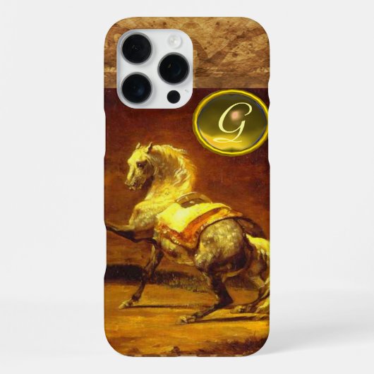 COQUE iPhone 16 PRO MAX CHEVAL GRIS TACHETÉ MONOGRAMME (Verso)