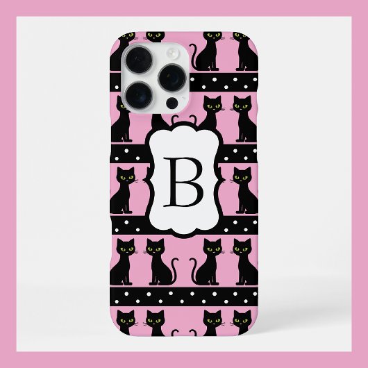 Coque iPhone 16 Pro Max Chic Cat Monogram Pattern Customizable Initial