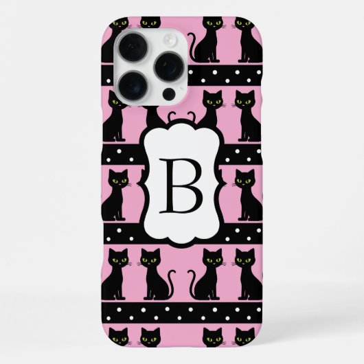 Coque iPhone 16 Pro Max Chic Cat Monogram Pattern Customizable Initial (Verso)