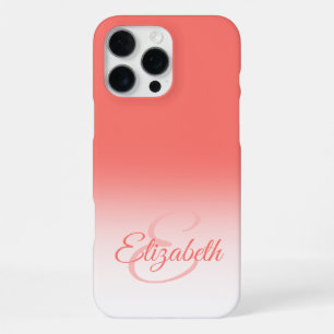 Coque iPhone 16 Pro Max Chic Monogram Coral Ombre Prénom Initial