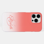 Coque iPhone 16 Pro Max Chic Monogram Coral Ombre Prénom Initial (Verso Horizontal)