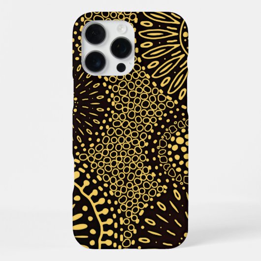 Coque iPhone 16 Pro Max Chic Or Noir Fleur Ethnique (Verso)