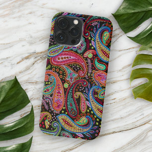 Coque iPhone 16 Pro Max Chic Rose Turquoise Bleu Vert Art Arabe Paisley