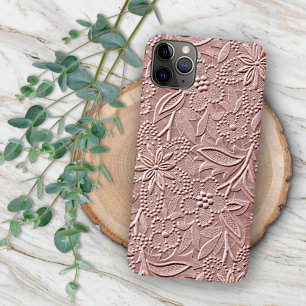Coque iPhone 16 Pro Max Chic Shabby Pastel Corail Rose Foncé Floral Art
