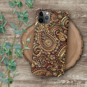 Coque iPhone 16 Pro Max Chic Vintage Faux Or Paillé Floral Motif Artistiqu