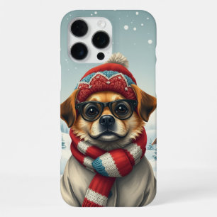 Coque iPhone 16 Pro Max Chien cool dans l'attirail hivernal et Casquette d