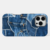 Coque iPhone 16 Pro Max Chien Patchwork Art Denim (Verso Horizontal)