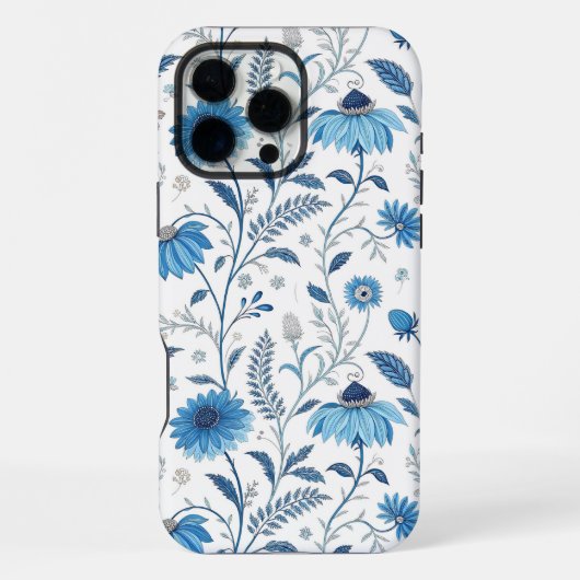 Coque iPhone 16 Pro Max Chinoiserie Blue Echinacea Pattern (Verso)