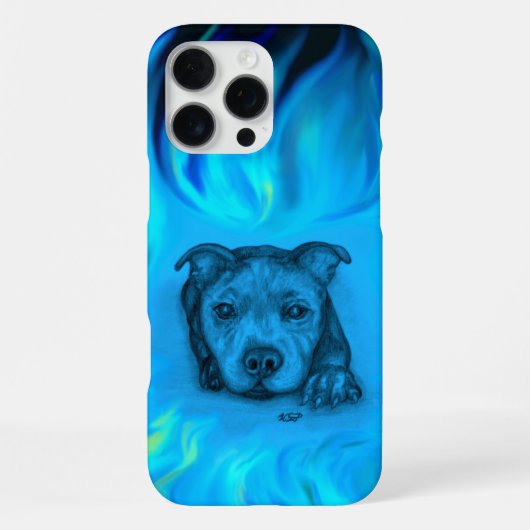 Coque iPhone 16 Pro Max Chiots Staffy Bleu (Verso)