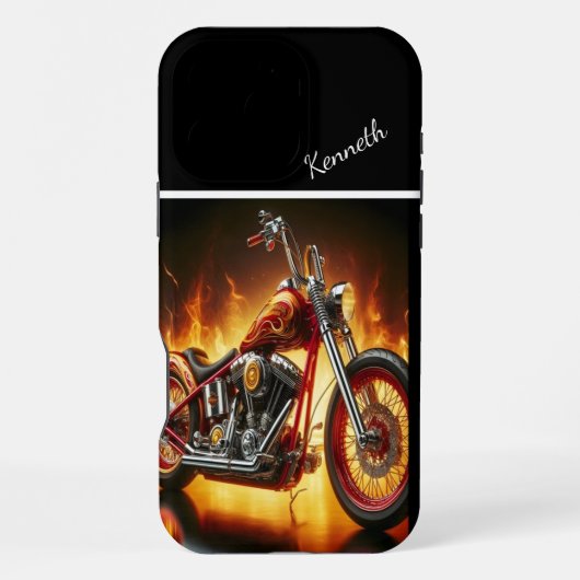Coque iPhone 16 Pro Max Chopper peint à la flamme (Verso)