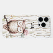 Coque iPhone 16 Pro Max Chouette Fleur Rose Enchantée (Verso Horizontal)