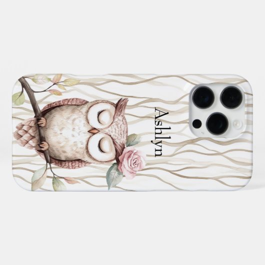 Coque iPhone 16 Pro Max Chouette rose enchantée (Verso Horizontal)