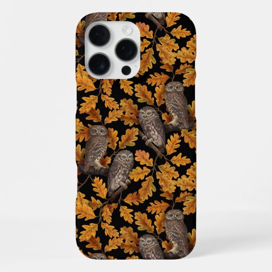 Coque iPhone 16 Pro Max Chouettes d'automne sur noir (Verso)