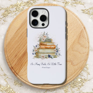 Coque iPhone 16 Pro Max Citation d'empilage de livres Fleurs bleues beige