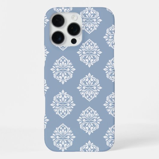 Coque iPhone 16 Pro Max Classique Chic Damassé Régence Bleu Clair Hiver (Verso)