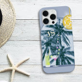 Coque iPhone 16 Pro Max Cocktail léger Disco Ball Palm Blue Initiales