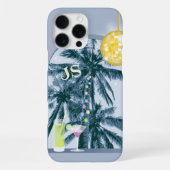 Coque iPhone 16 Pro Max Cocktail léger Disco Ball Palm Blue Initiales (Verso)