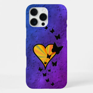 Coque iPhone 16 Pro Max Cœur Arc-en-ciel et Papillon