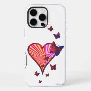 Coque iPhone 16 Pro Max Cœur arc-en-ciel et papillon