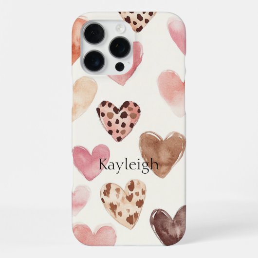 Coque iPhone 16 Pro Max Cœurs à Imprimé Léopard Rose Marron (Verso)