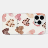 Coque iPhone 16 Pro Max Cœurs à Imprimé Léopard Rose Marron (Verso Horizontal)