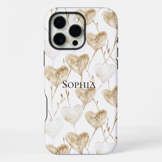 Coque iPhone 16 Pro Max Coeurs Boho de crème Brown (Verso)