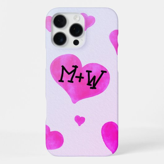 Coque iPhone 16 Pro Max Coeurs d'aquarelle rose Personnalisé Nom de couple (Verso)