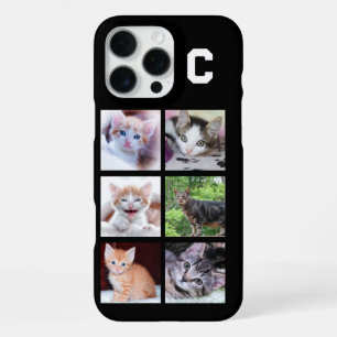 Coque iPhone 16 Pro Max Collage photo de 6 carrés avec monogramme noir pou