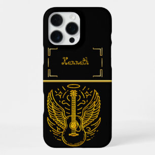 Coque iPhone 16 Pro Max Conception artistique de guitare dorée avec ailes