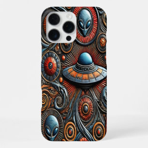 Coque iPhone 16 Pro Max Conception cosmique colorée d'un engin extraterres