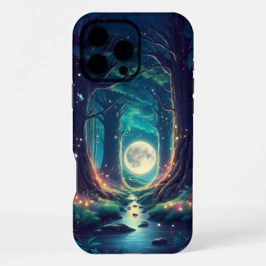 Coque iPhone 16 Pro Max Conception de forêt tranquille et de lune (Verso)