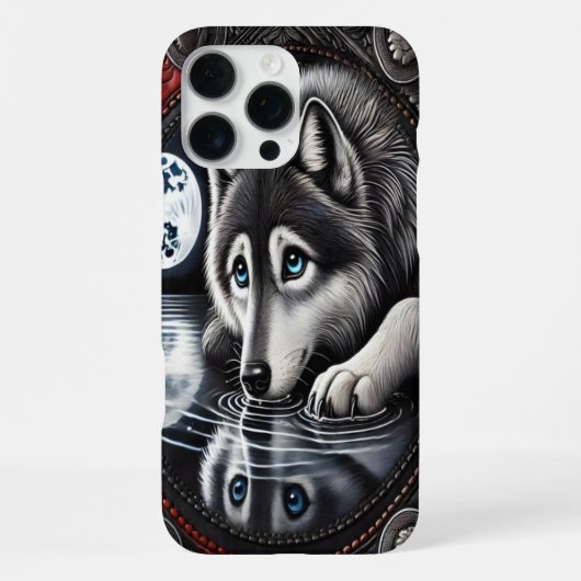 Coque iPhone 16 Pro Max Conception de loup blanc réfléchissant (Verso)