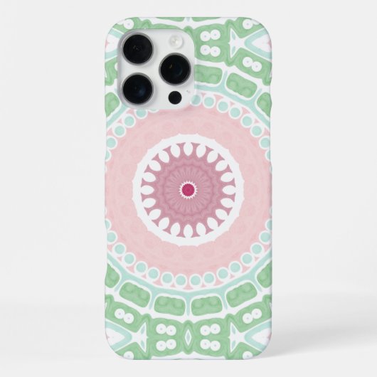 Coque iPhone 16 Pro Max Conception de mandala rose menthe élégante (Verso)