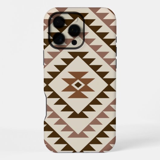 Coque iPhone 16 Pro Max Conception de motif diamant aztèque Brun+Crème (Verso)