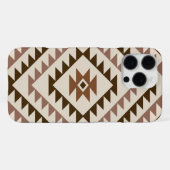 Coque iPhone 16 Pro Max Conception de motif diamant aztèque marron+crème (Verso Horizontal)