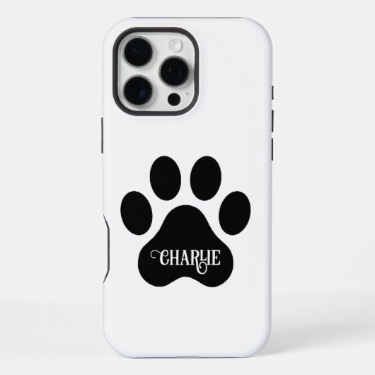 Coque iPhone 16 Pro Max Conception de silhouette de nom de patte de chien (Verso)