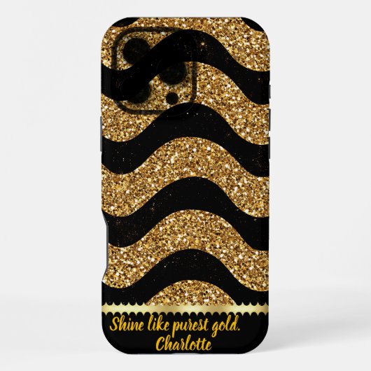 Coque iPhone 16 Pro Max Conception de vagues marbrées noir et or (Verso)