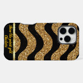 Coque iPhone 16 Pro Max Conception de vagues marbrées noir et or (Verso Horizontal)