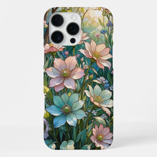 Coque iPhone 16 Pro Max Conception de verre floral (Verso)